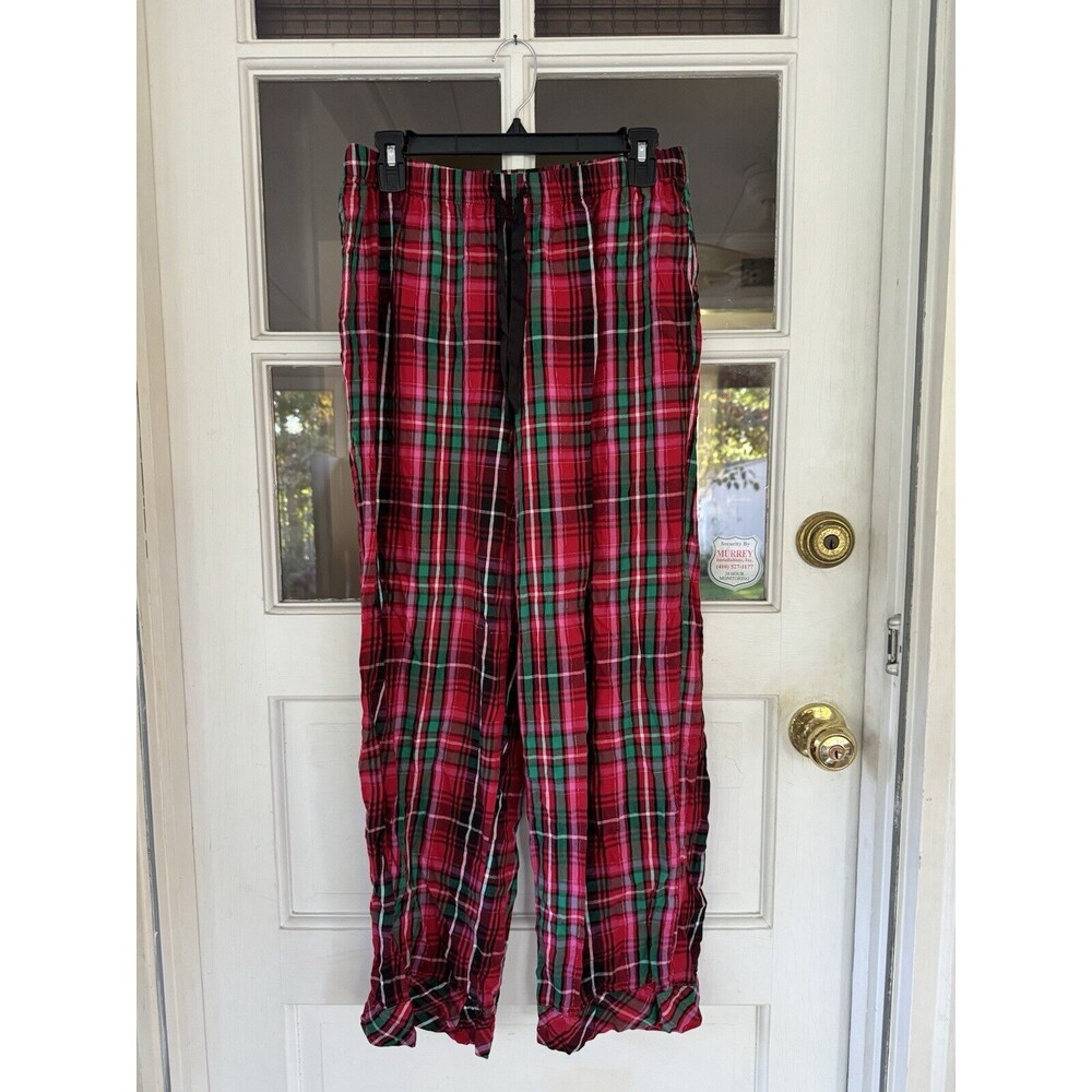 Victoria’s Secret Pajama Pants Plaid Sz M Red Black White Metallic Lounge - Picture 1 of 6